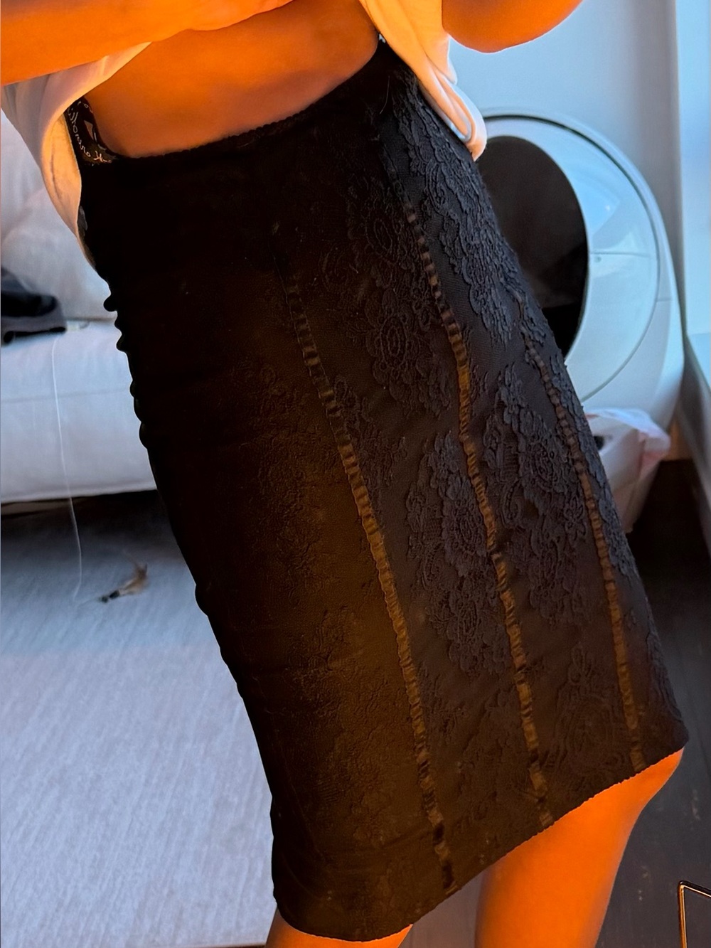 Karen Millen Black Lace Pencil Skirt | Adjustable Slit | Size 8